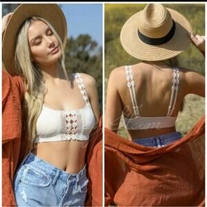 crochet cutout applique boho bralette ivory ecru